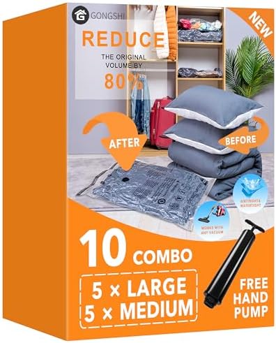 GONGSHI Vacuum Storage Bags for Clothing, 10-Piece, Large & Medium by GONGSHI