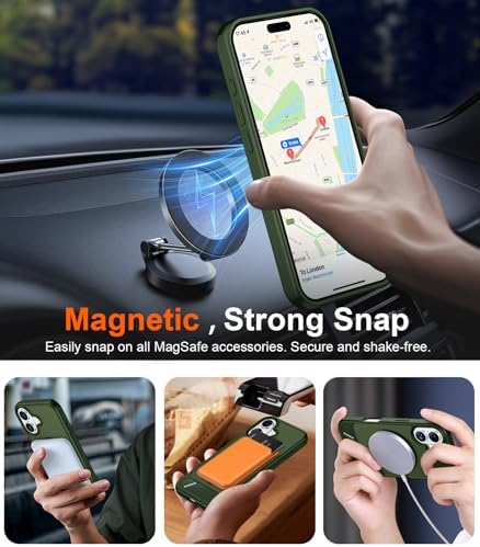 Temdan Designed for iPhone 17 Case, [Built-in Invisible Kickstand][Compatible with MagSafe][Military Grade Shockproof] Slim Translucent Matte Phone Case 6.3 inch (Green) - Image 6