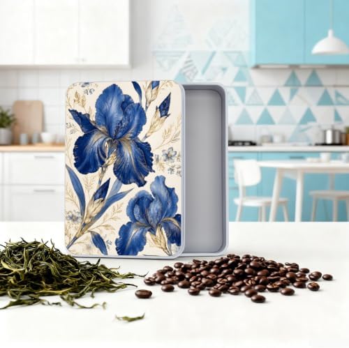 Royal Blue Iris Garden Metal Tin Box with Lid,Storage Container - Image 5
