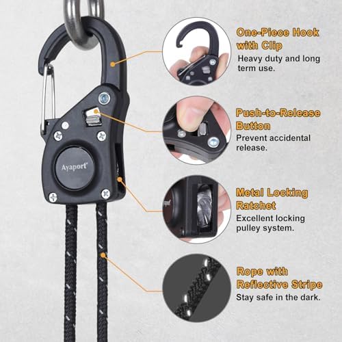 Ayaport Rope Tie Down Ratchet with Carabiner Clip 1/4" x 12', 2pcs - Image 3