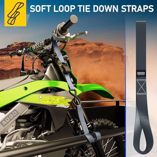 Soft Loop Tie Down Straps - 1,500 Load Capacity & 4,500 Lbs Breaking Strength - 6 Pack - Loops for Securing ATV, UTV, Motorcycles, Scooters, Dirt Bikes, Lawn & Garden Equipment - by AUGO - Image 5
