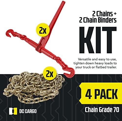 DC Cargo Chain Binder Kit (2 Sets) | 5/16" Grade 70 Extra Long 10 Foot Chain - and Load Binder Set | Heavy Duty Ratcheting Chain and Binder | Load Chain and Binders – 4,700lb Working Load Limit As Set - Image 2