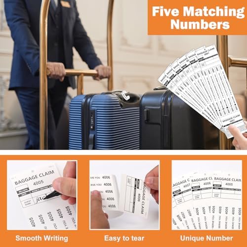 1000 PCS Hotel Luggage Tags Bulk with 5 Matching Numbered Labels Paper Baggage Claim Check Tags with White String &Marker Black Luggage Claim Tickets Coat Check Tickets for Cruise Hotel Baggage Suitca - Image 3