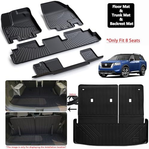 Floor Mats for 2022-2026 Nissan Pathfinder 8 Seats (Not Fit 7 Seats) TPE All Weather Protection Floor Liners & Cargo Liners& Backrest Mat for Pathfinder Accessories - Image 2