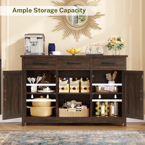 TEENFON Coffee Bar Cabinet with 3 Drawers, Farmhouse Buffet Cabinet - Image 6