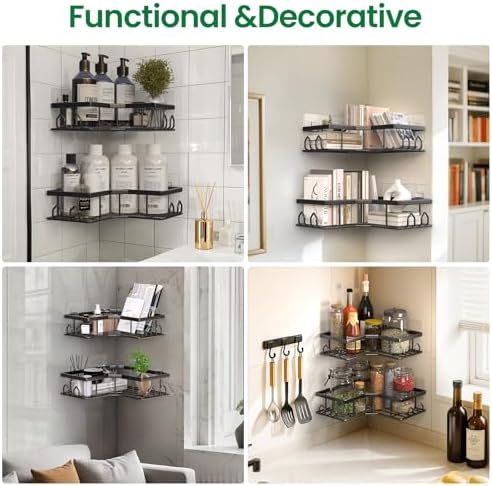 Adhesive Shower Caddy, 6 Pack Corner Bath Organizer, Rustproof Stainless Steel Shower Shelves with Large Capacity, No Drilling Shelves for Bathroom Storage, Home, Kitchen Decor - Image 5
