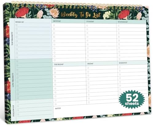 Weekly To Do List Notepad with 52 Undated Sheets（8.5"×11"）- Undated Weekly Planner Notepad for Office Desk Accessories and Supplies - Sage Blossom by Zotia