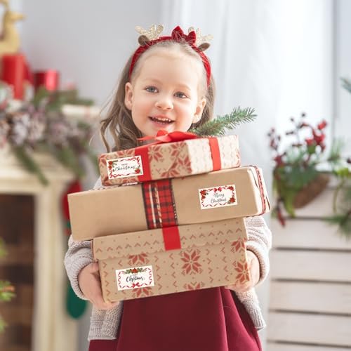 Whaline Christmas Floral Direct Thermal Labels Stickers Red Bow Poinsettia Flower Rectangle Self-Adhesive Printer Decals for Xmas DIY Candle Name Tag Logo Design, 500 Pcs - Image 4