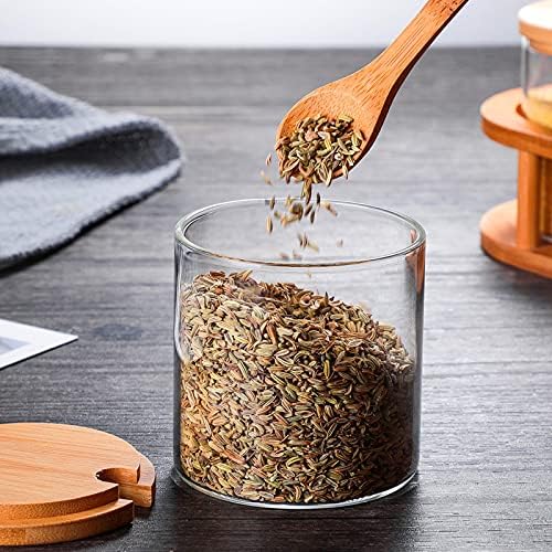 300ML/10Oz Clear Glass Jar with Bamboo Lid and Wooden Spoon, Cute Sugar Bowl Bath Salt Storage Canister Seasoning Container Condiment Pot with Scoop for Spice, Pepper for Kitchen, Table, Countertop - Image 4
