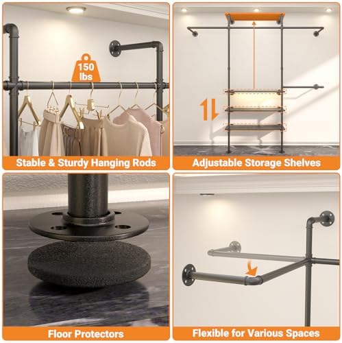 Cyclysio 7.25FT Wall Mounted Industrial Pipe Clothing Rack - Image 4