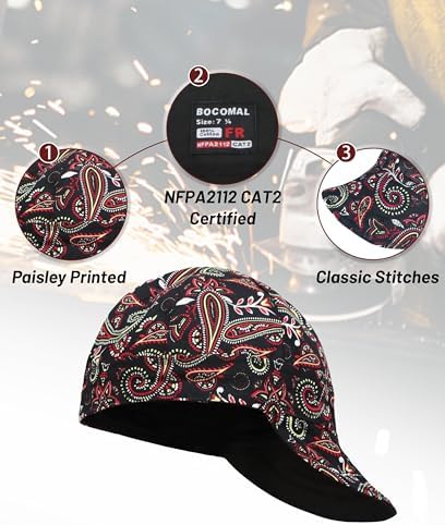 BOCOMAL FR Welding Cap Paisley Printed CAT2 Midweight 6 Pannel Welder Caps - Image 3