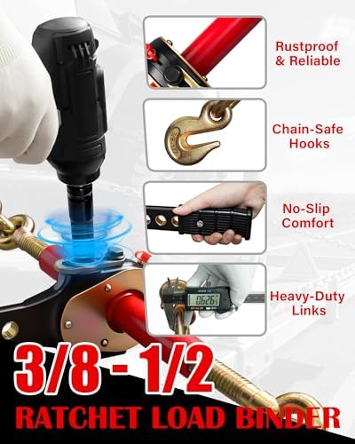 Impact Wrench Ratchet Binders (2-Pack) - for 3/8" & 1/2" Chain, 9200 lbs WLL | Heavy-Duty Cargo Tie-Down & Load Securement - Image 4