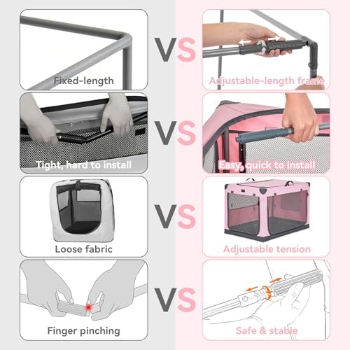 PETSFIT 40" Soft Portable Dog Crate – Patented Spiral Sturdy Frame, Collapsible Travel Kennel for Large Dogs, 3 Mesh Door, Lockable Zippers, Indoor & Car Use Pink - Image 4