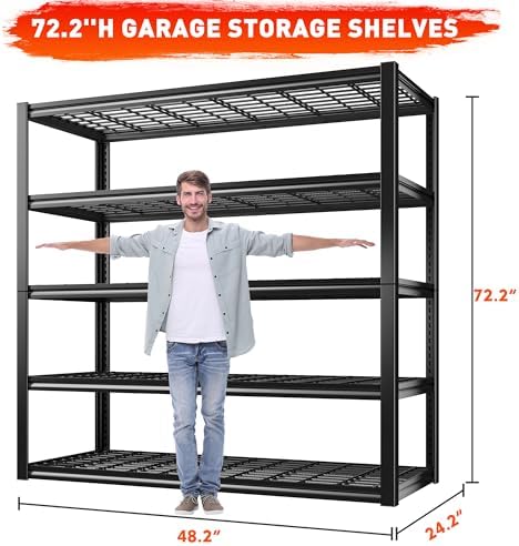 REIBII 48.2''W Garage Shelving Heavy Duty Metal Shelving 3000LBS Storage Shelves Adjustable Metal Shelves Industrial 5 Tier Garage Shelf for Basement Pantry Warehouse Supermarket, 3 Pack - Image 3