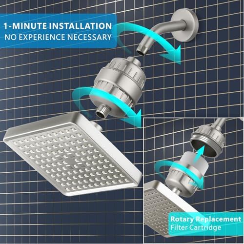 Voolan Filtered Shower Head - 20 Stage Luxury Rain Shower Filter For Hard Water for Remove Chlorine and Harmful Substances - 6" Square High Pressure Rainfall Showerhead (Brushed Nickel) - Image 6