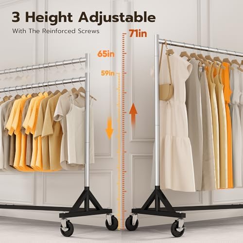 HOKEEPER Commercial Z Base Garment Rack Hold 500LBS Heavy Duty Clothing Rack Adjustable Rolling Clothes Rack for Hanging Clothes Racks on Wheels Portable Z Rack, Chrome Finish - Image 4