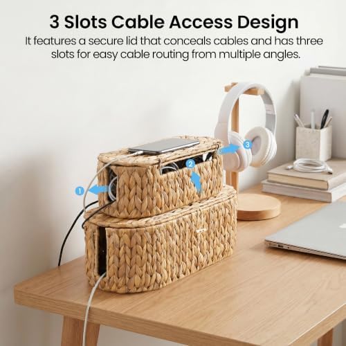 Set of 2 Cable Management Box, Handwoven Cord Hider Box with 3 Open Slots - Image 6