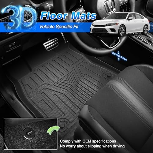 Civic Floor Mats - Floor Liner for Honda Civic 2022-2026 Sedan Hatchback Si (Include Sport, Not for Hybrid) & Acura Integra 2023-2026 Accessories (Only Fit 2nd Row Has USB Port) - Image 2