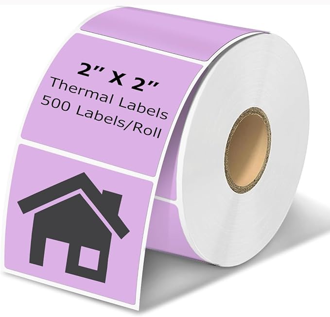 2" x 2" Thermal Labels Stickers Purple, Square Thermal Shipping Stickers by BriCabel