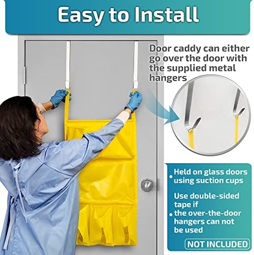 LLC Personal Protective Equipment (PPE) Isolation Door Caddy, Nylon Oxford NFPA-701 Large Scale Flame Retardant Coating 18.5 X 31 Inch, Included 2 Hooks - Yellow (with Back Pockets) - Image 5