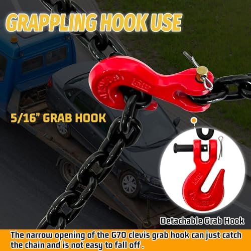 5/16" Binder Chain,15FT Trailer Safety Chains with Clevis Grab Hooks, 4:1 Safety Factor, 4,900 lbs Safe Working Load | Heavy Duty Chain for Towing,Transporting,Logging(EP Black) - Image 3