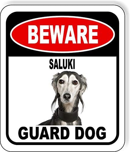 BEWARE SALUKI GUARD DOG Aluminum Composite Outdoor Sign 8.5" x10" Metal Security Notice for Yard, Fence, Porch, Property, and Business – No Trespassing, Warning, Attack Dogs, Protection by WorkHouseSigns