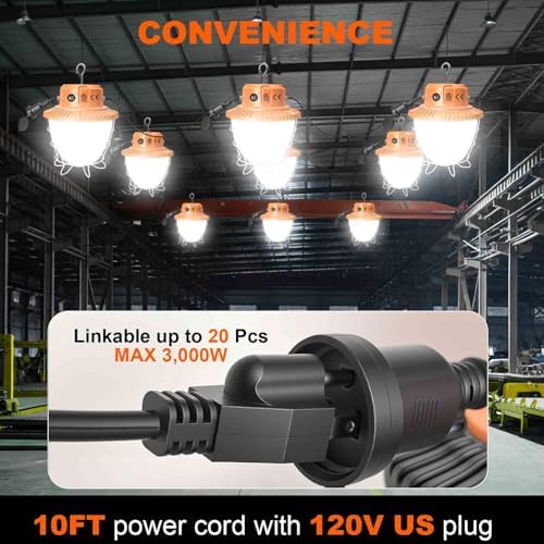 150W Temporary Work Light 360° Area 37500LM 5000K Light for Jobsite, IP65 Hanging Work Light with Hook, 3300 sq.ft Coverage Portable Construction Light for Garage Warehouse Workshop - Image 5