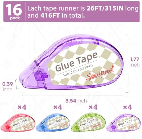 Secopad Scrapbook Tape, Glue Tape for Crafts, 16 Pack, Clear Colored Shell - Image 2