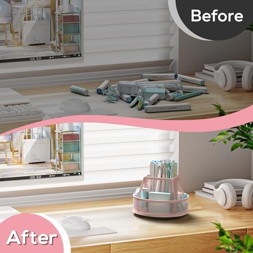 YINGHUA 360°Rotating Mesh Desk Organizer & Pen Holder - Pink - Image 3