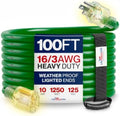100ft Outdoor/Indoor Extension Cord 16/3 Gauge Heavy Duty 3 Prong SJTW, Waterproof, Flexible Cold-Resistant Long Power Cord,10A 125V 1250W, Green by LifeSupplyUSA by LifeSupplyUSA