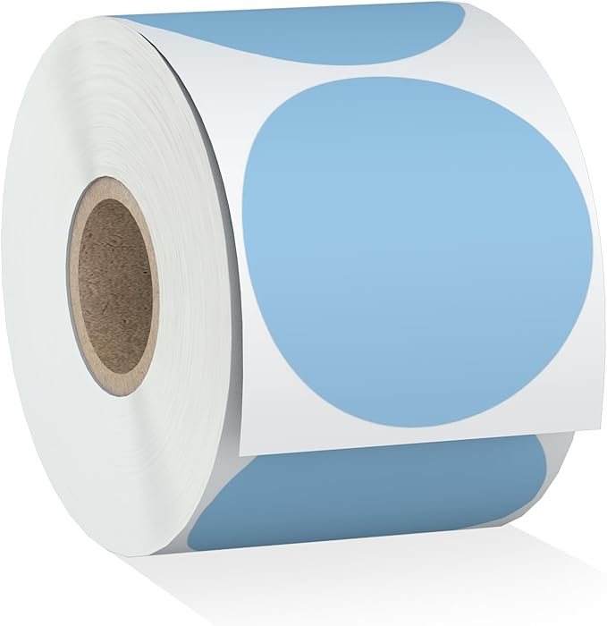 Misofuki 2" 750 Labels Blue Circle Direct Thermal Stickers Labels Roll by Misofuki