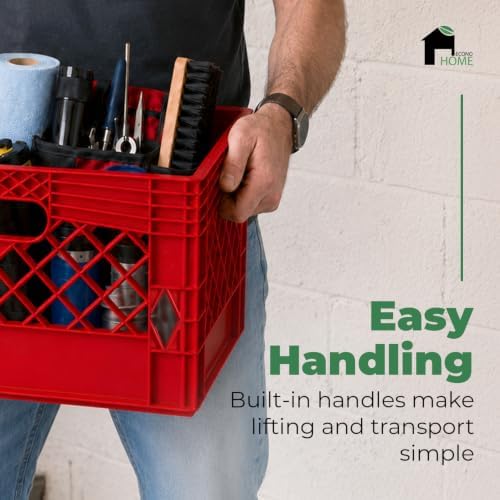 EconoHome Milk Crate - Stackable Storage Crate with Built-In Handles - Heavy Duty Plastic Material - Ventilated Organizer Bin for Garage, Pantry, Classroom, Office & Moving - Yellow, 19x13x11, 7-Pack - Image 4