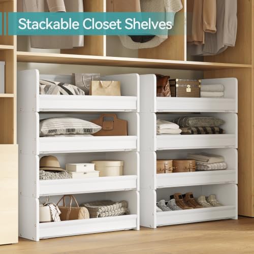 FOUCSSOMEI Closet Organizer and Storage, 4 Tier Stackable Storage Organizer, Wooden & Metal Closet Shelves, Modular Clothes Organizer, Storage Shelf, Bedroom & Closet Organization, Patent Design - Image 5