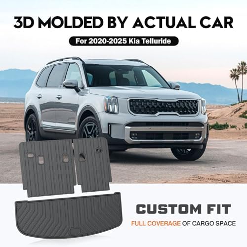 KUST Cargo Mat for 2020-2025 Kia Telluride 7 Seats, Rubber Rear Trunk Liner with 2nd/3rd Row Backrest Kick Mat for Telluride Accessories High Edge Cover All Weather Protection - Image 2