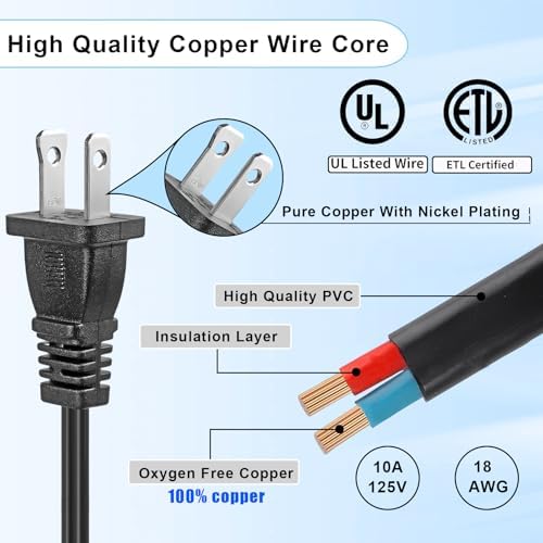 Black Extension Cord 10 Ft,2 Prong Extension Cords US Flat and Thin Male/Female Power Cable, UL Listed Perfect for Home Appliances, Office or Christmas Lights - Image 3