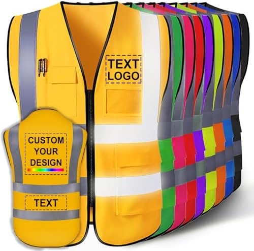 Custom Safety Vest for Men with Logo Customizable High Visibility Reflective Safety Vest with Pockets Adult Unisex by SIMIEEK