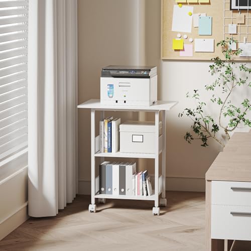 BOHDK Printer Stand, 3-Tier Industrial Large Printer Table with Shelf, 23"x15" Mobile Heavy Duty Storage Rack on Wheels for Home Office Printer Fax Machine Scanner Copier, White - Image 5