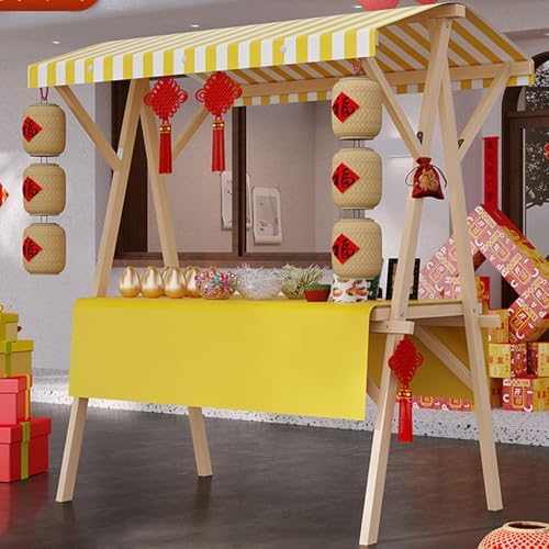 Portable Vendor Cart Mobile Vendor Stand Thickened Wooden Frame Easy Setup 140kg Load Capacity 360° Swivel Wheels Outdoor Cart for Farmers Market Party Events Display(Yellow,150cm(59in)) by Unknown