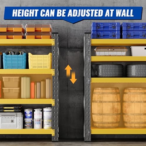 BYBYNSOE 48" W Storage Shelves 3000lbs Garage Metal Shelving Heavy Duty Garage Shelves Adjustable Storage Shelves for Industrial, Factory (Black Yellow, 48" W X 24" D X 69" H) - Image 4