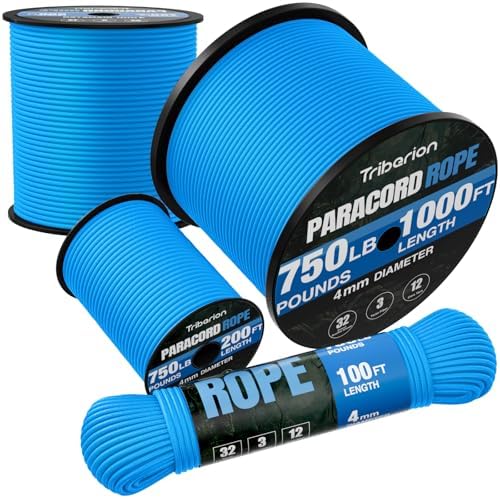 Paracord Rope 750 lb - 200ft 5/32" Parachute Cord 4MM 12-Strand para Cord - Heavy Duty Spool String for Survival,Camping Gear, Survival Bracelet, Clothesline - Blue by Triberion