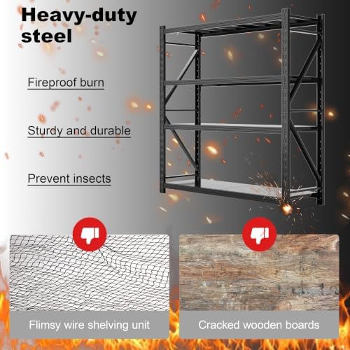 Heavy Duty Warehouse Shelving 4-Tier Industrial Steel Storage Shelves, 2600LB Capacity Per Shelf, Adjustable Shelves for Garage/Factory/Commercial Use (Black, W71*D24*H71) - Image 6