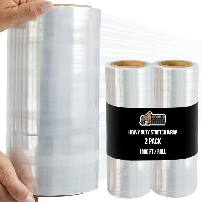 GORILLA GRIP 500% Stretch Film Heavy Duty Plastic, 2 Pack 1000ft Shrink Wrap by GorillaGrip