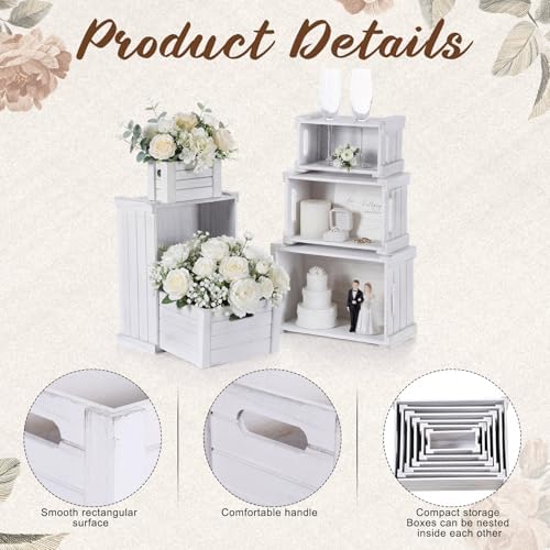 AceOrbit 6 Pcs Decorative Wood Crates with Handle for Display, Vinage White - Image 4