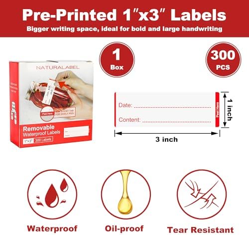 NATURALABEL 300 Removable Freezer Labels with Dispenser, 1" x 3" (Red) - Image 6