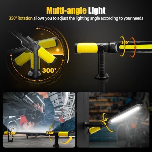 SYLSTAR Work Light for Mechanic, 2400LM LED, 4400mAh Rechargeable, Magnetic, Underhood Work Light with Hooks for Car Repairing, Job site, Garage, Workshop, Emergency(Yellow) - Image 6