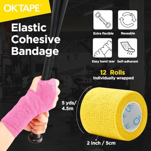OK TAPE 12 Rolls Self Adhesive Bandage Wrap, Cohesive Elastic Athletic Tape - Image 2