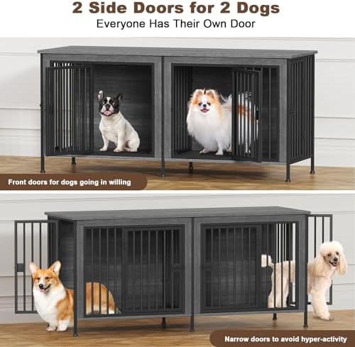 EasyCom 63" Dog Crate Furniture for 1 or 2 Dogs, 20-35 Pounds, Dark Grey - Image 2