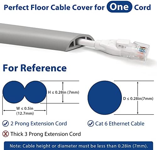 Cord Cover Floor 6ft Grey, PVC Floor Cable Cover, Cord Hider Floor Cord Protector Prevent Cable Trips & Protect Wires, Floor Cable Management Hide Cords on Floor, Cord Cavity - W0.47 x H0.28 - Image 2