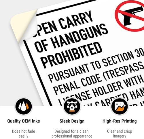 No Open Carry of Handgun Prohibited Texas §3007 Sign, - Image 5