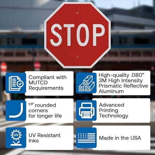 Brimar MUTCD R1-1 Stop Sign, Traffic Control, 24" Octagon, Reflective Aluminum, Road Safety Marker for Parking Lots, Private Roads, Intersections, High Visibility Durable Outdoor Metal - Image 5